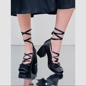 Elegant Black Satin Lace-Up Heels